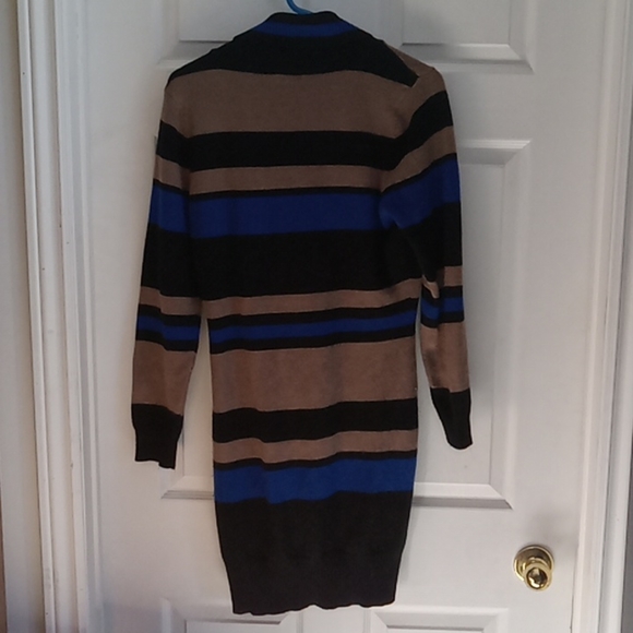 Retro Venus Sweater Dress Size L Stripes Black Blue Tan Striped Long Sleeve - Picture 7 of 9